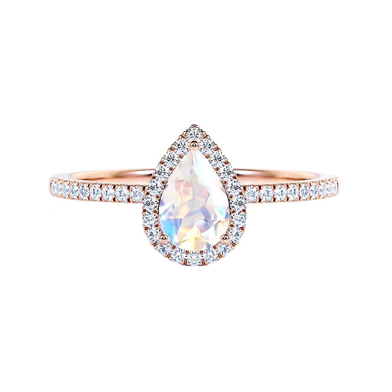 Moonstone Diamond Engagement Ring In 14K Gold