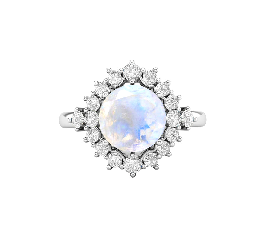 14Kt Gold, Moonstone Gemstone & Natural Diamond Wedding Band Ring (2gm,  0.25ct) – Diamtrendz
