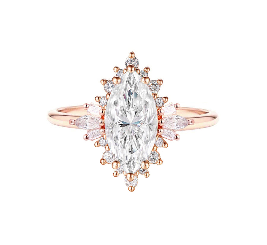 Natalie Art Deco Marquise Lab Grown Diamond Engagement Ring in 18K Gold