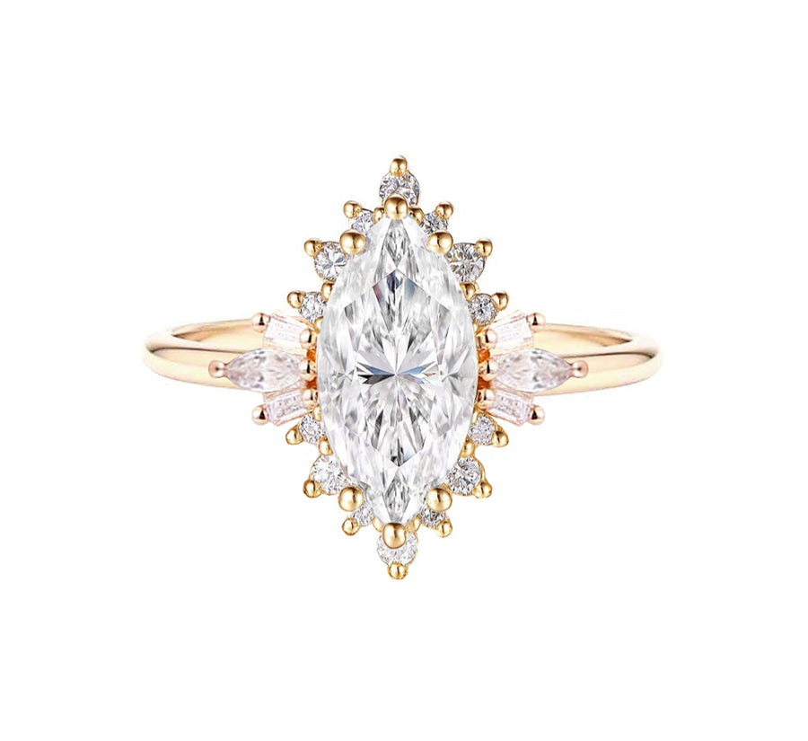 Natalie Art Deco Marquise Natural Diamond Engagement Ring in 18K Gold