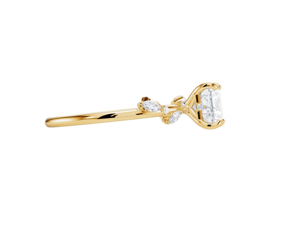 Nature Inspired Lab Grown Princess Cut Diamond Engagement Ring in 18K Gold