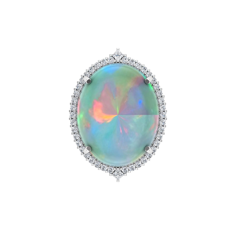 Opal Halo Diamond Engagement Ring in 14K Gold