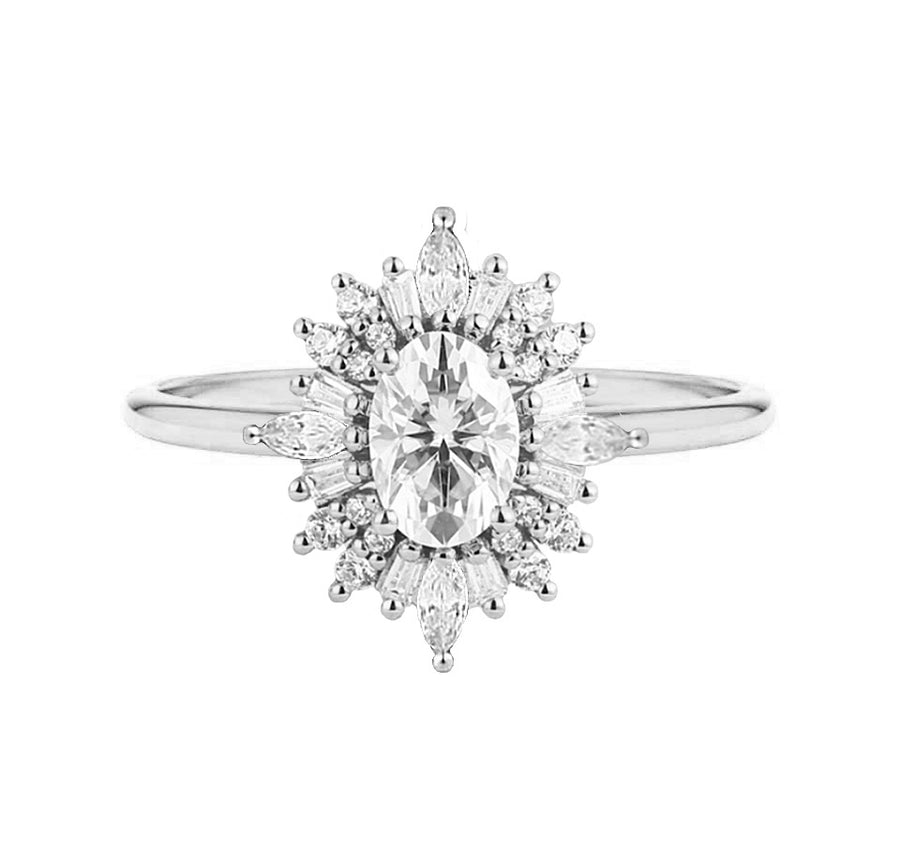 Vienna art deco lab grown diamond engagement ring in white gold
