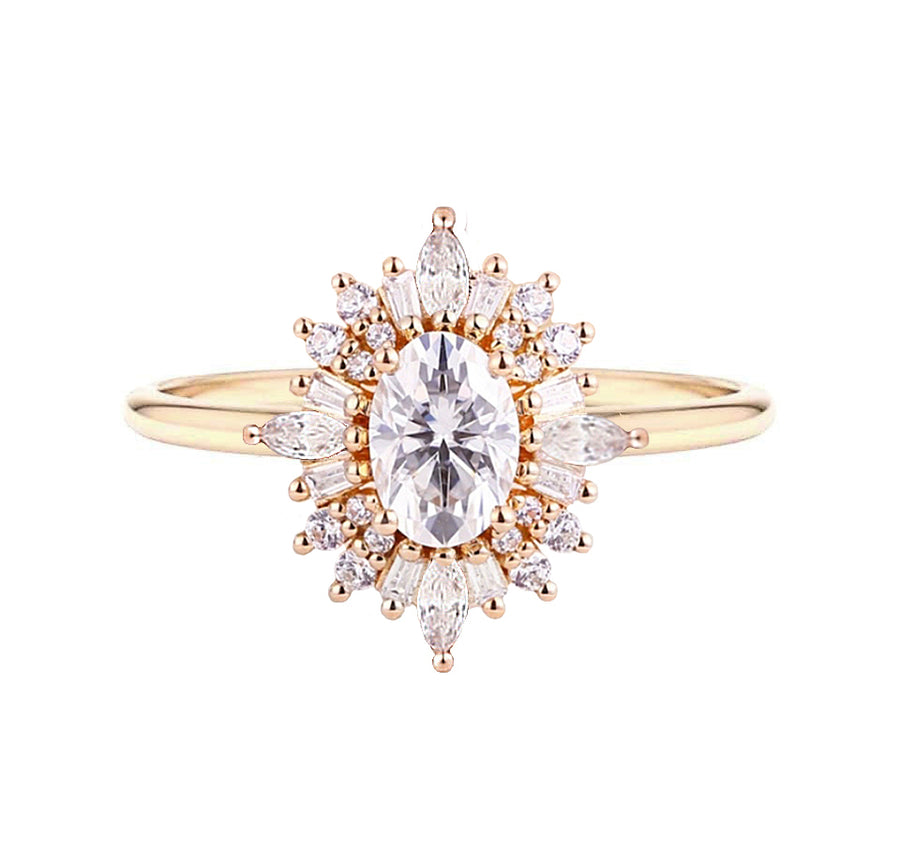 Vienna Art Deco Natural Oval Diamond Engagement Ring in 18K Gold
