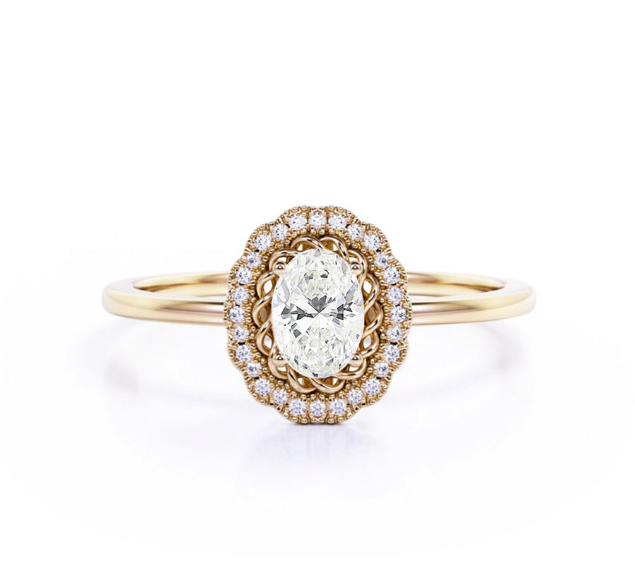 Yellow gold art diamond engagement ring