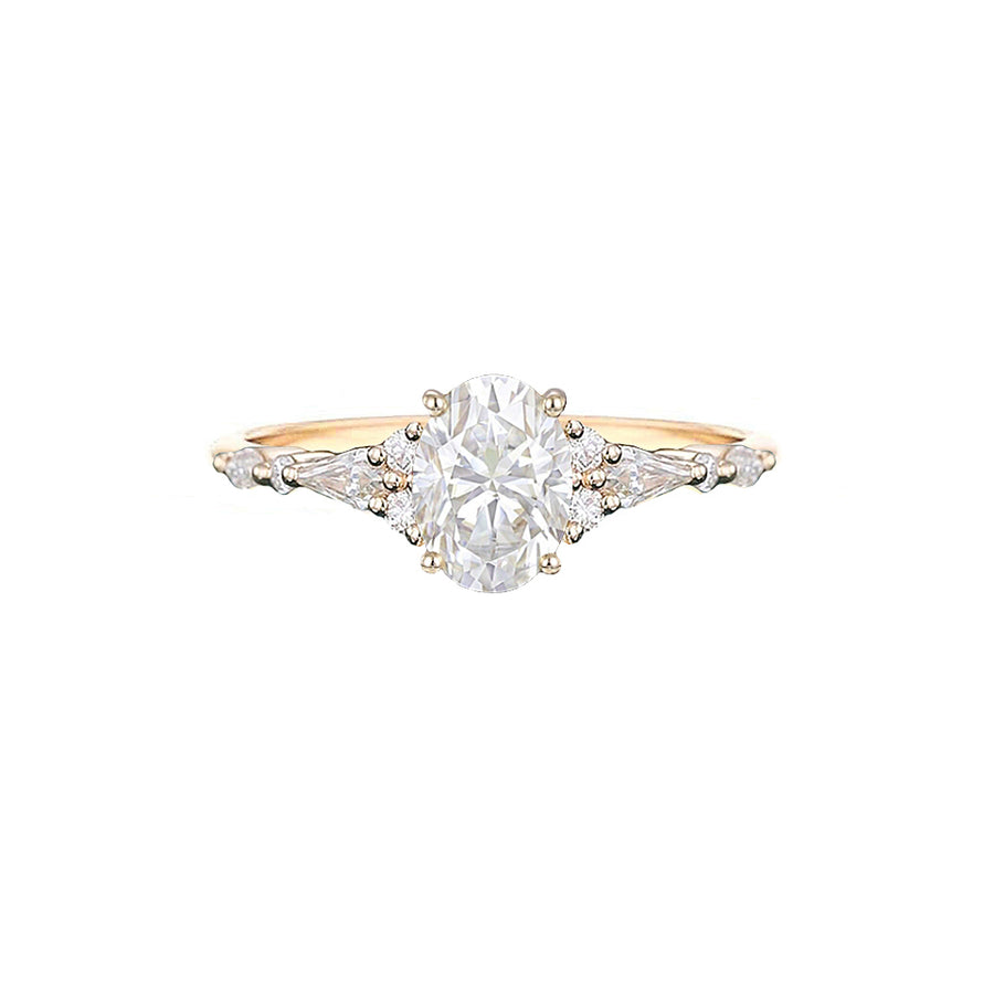 Vintage Art Deco Oval Natural Diamond Engagement Ring in 18K Gold