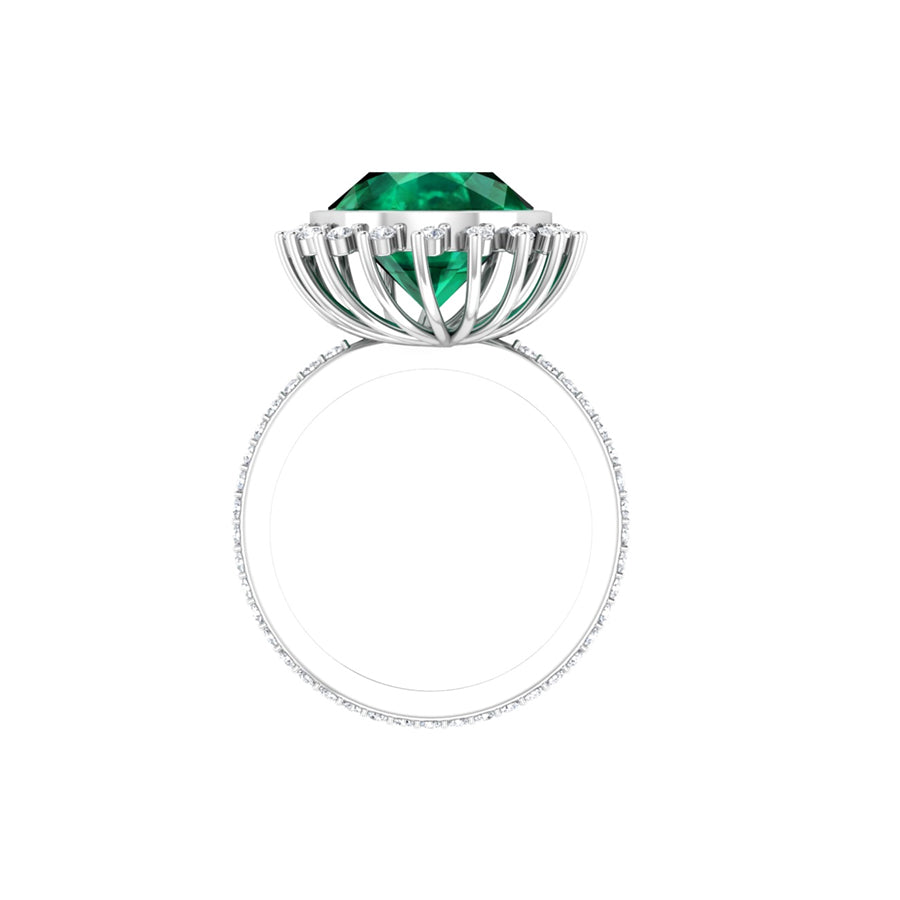 Oval Cut Emerald Diamond Engagement Ring in 14K Gold