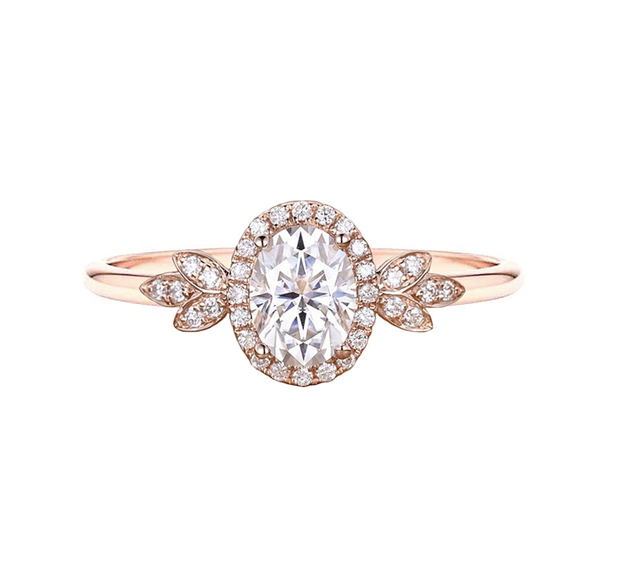 Vintage Inspired Floral Oval Diamond Engagement Ring in 18K Gold