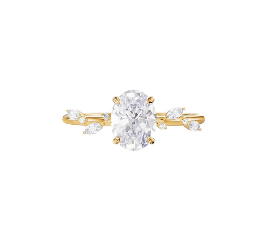 Nature Inspired Oval Cut 1 Carat Lab Diamond Engagement Ring in 18K Gold
