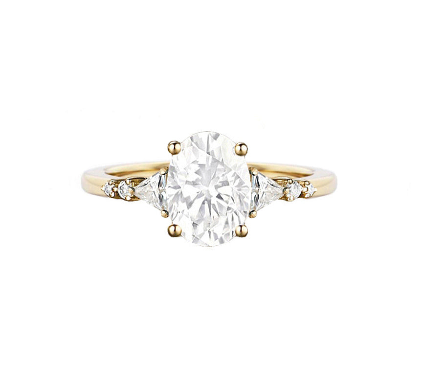 Luxe Trillion Oval Lab Diamond Engagement Ring in 18K Gold