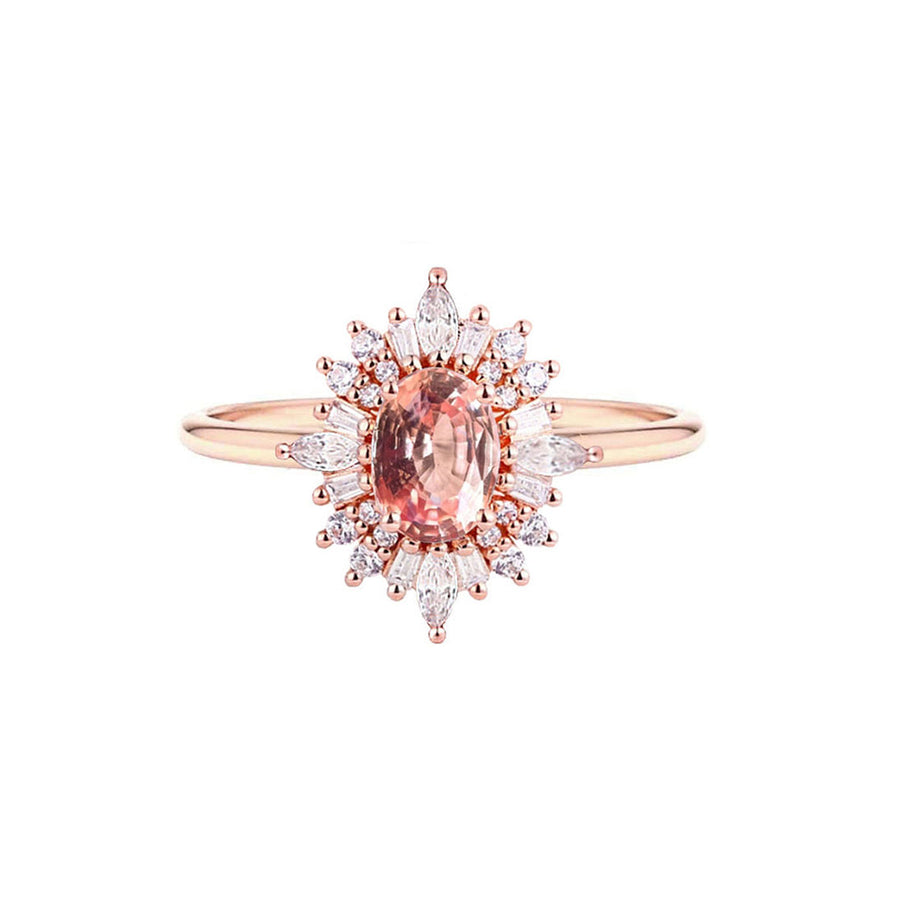 Vienna Art Deco Peach Sapphire Engagement Ring in 18K Gold