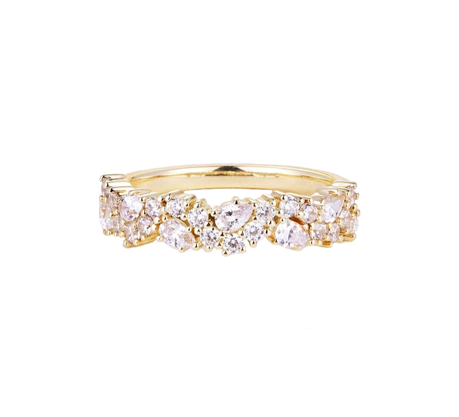 Pear And Round Diamond Cluster Wedding Ring in 14K Gold