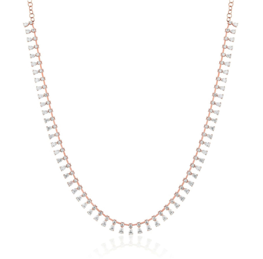 Pear and Round Diamond Necklace in rose gold