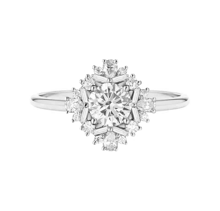 Daisy Floral Natural Diamond Engagement Ring in 18K Gold