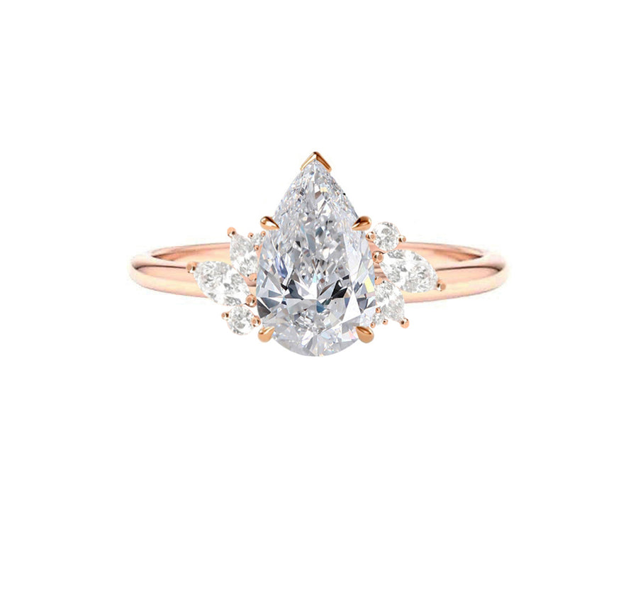Elina Floral Cluster Lab Created Pear Diamond Engagement Ring in 18K Gold