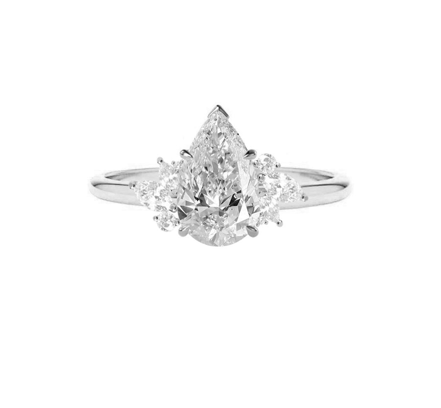 Floral Cluster Natural Pear Diamond Engagement Ring in 18K Gold