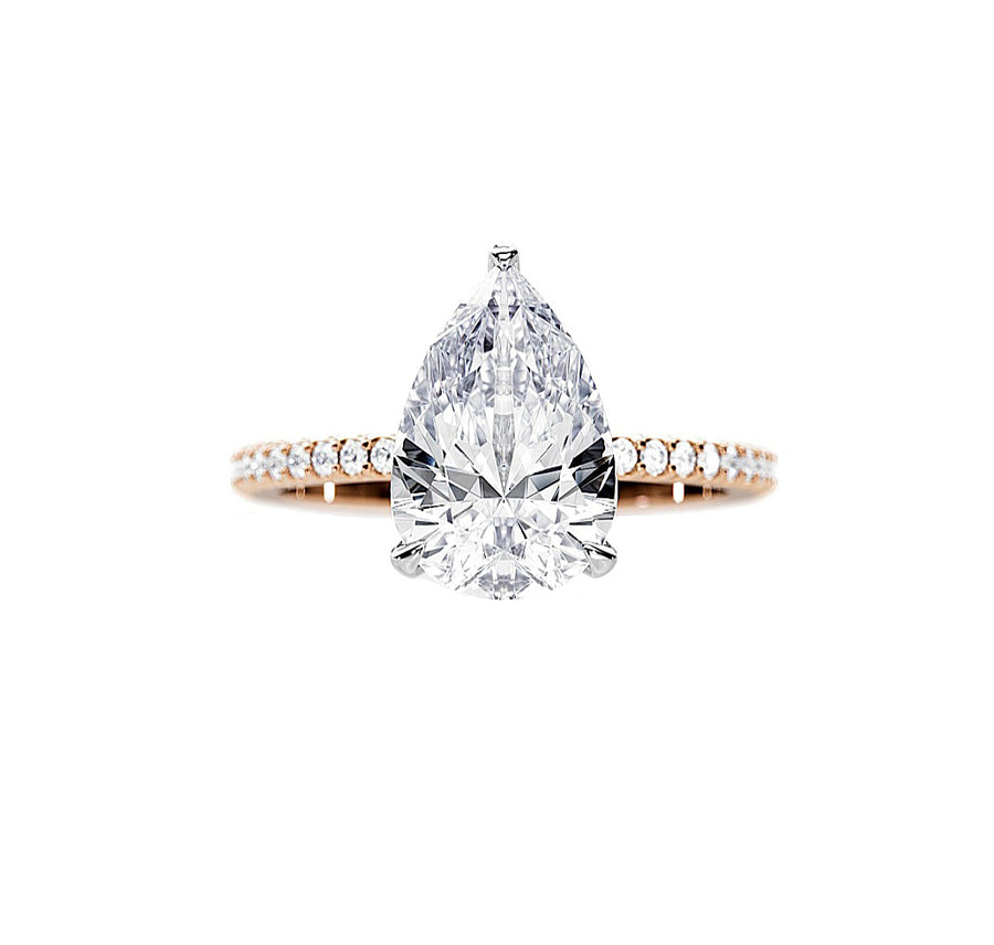 Hidden Halo Pear Diamond Engagement Ring in 14K Gold