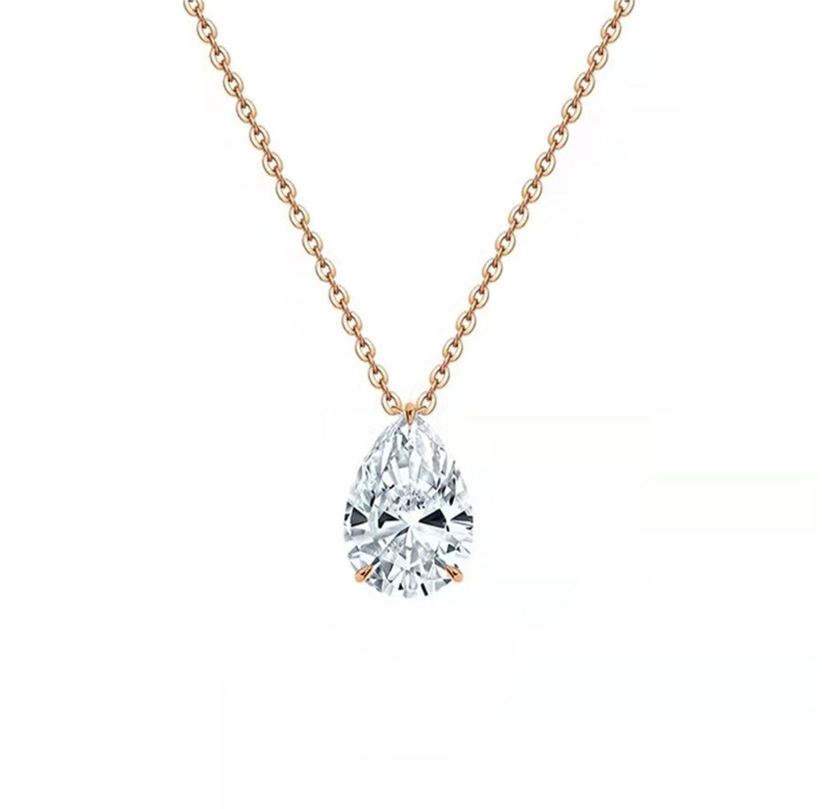 1 Carat Solitaire Floating Pear Lab Diamond Necklace in 14K Rose Gold