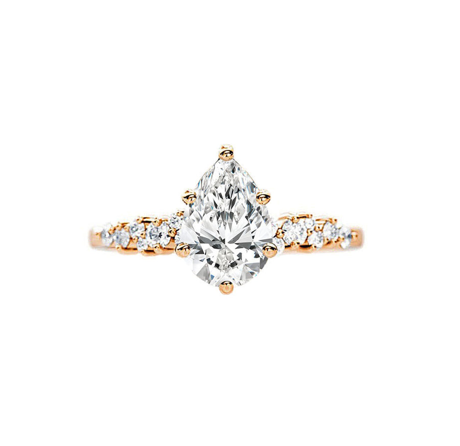 Scattered Lab Created Pear Diamond Engagement Ring in 18K Gold