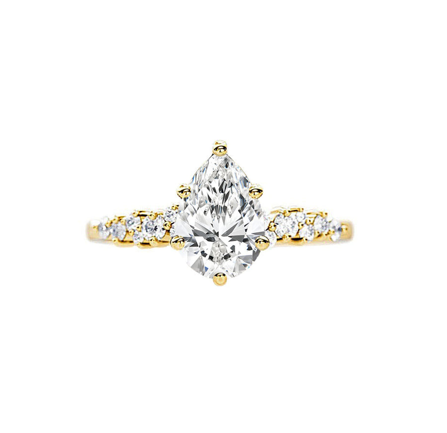 Scattered Pear Diamond Engagement Ring in 18K Gold