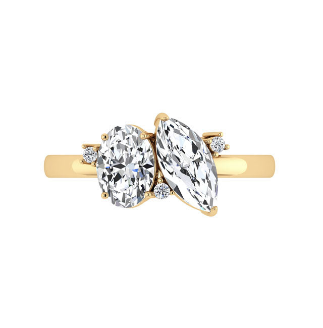 Toi Et Moi Oval Marquise Natural Diamond Engagement Ring in 18K Gold