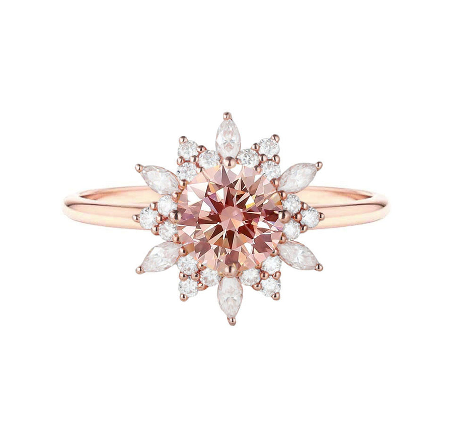Camilla Floral Lab Grown Pink Diamond Engagement Ring in 18K Gold