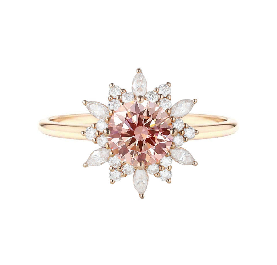 Camilla Floral Lab Grown Pink Diamond Engagement Ring in 18K Gold