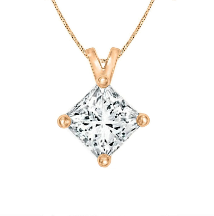 1 Carat Princess Cut Diamond Solitaire Necklace - GEMNOMADS