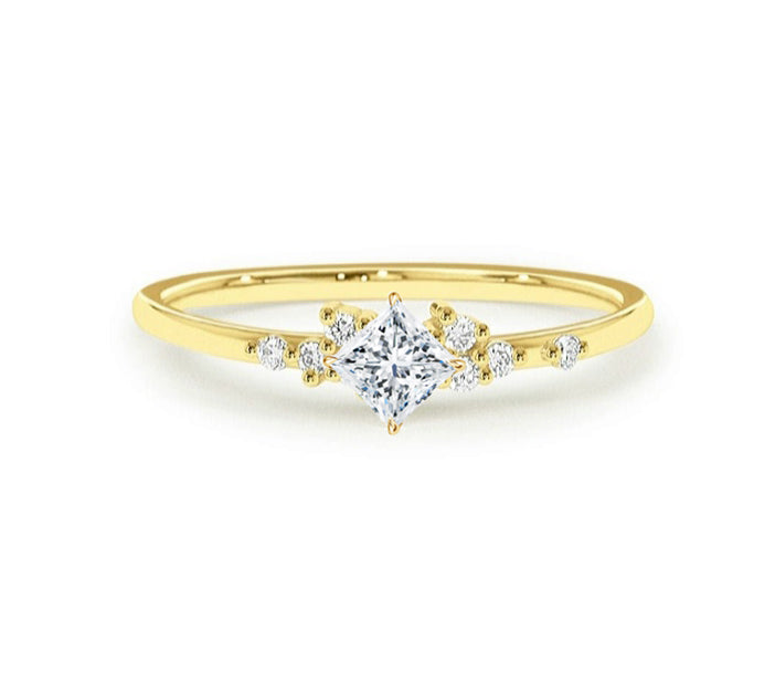 Keisha Scattered Princess Cut Diamond Engagement Ring in 14K Gold