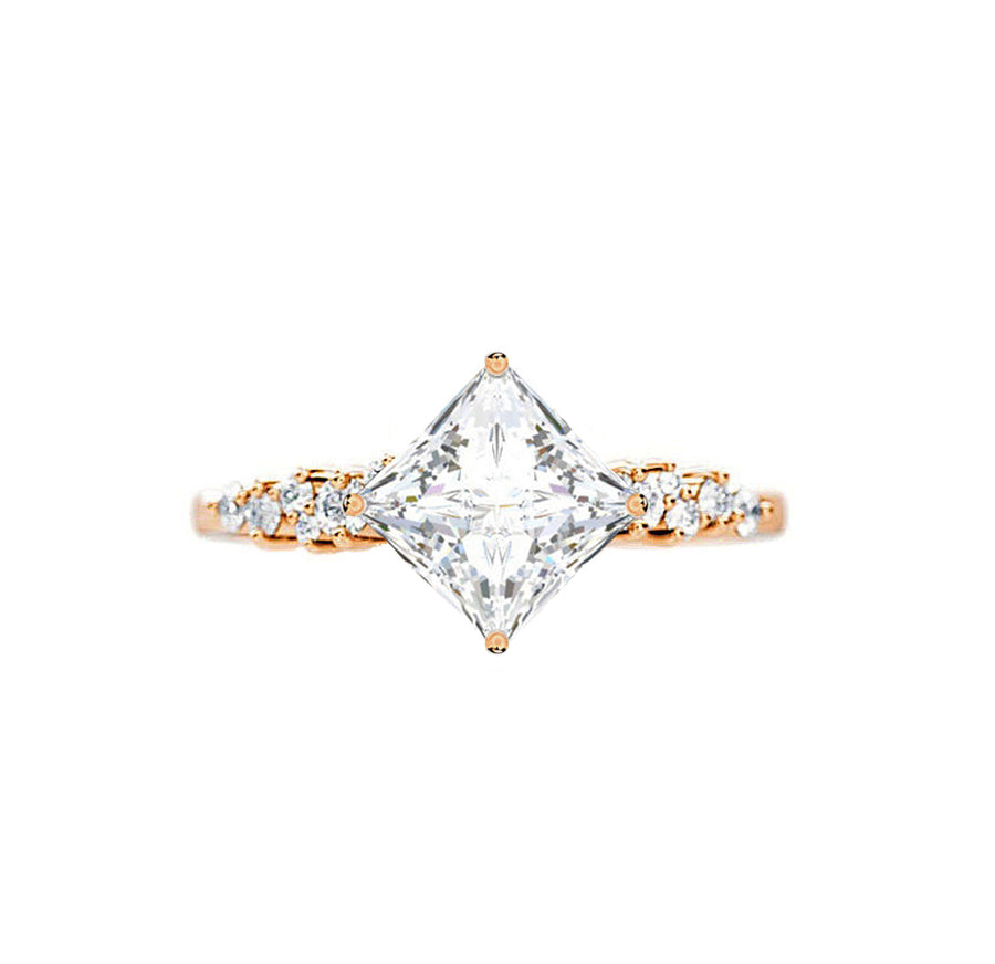Scattered Natural Princess Diamond Engagement Ring in 18K Gold