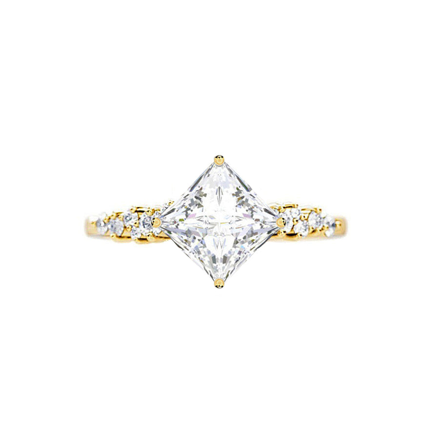Scattered Natural Princess Diamond Engagement Ring in 18K Gold