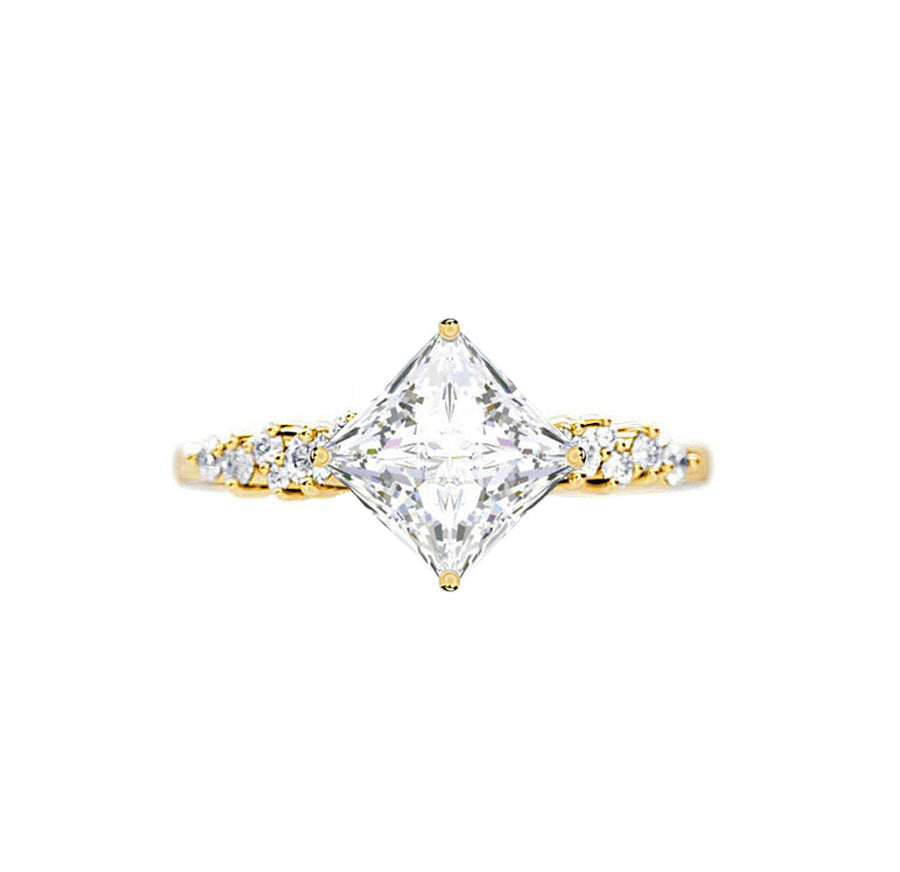 Scattered Lab Grown Princess Diamond Engagement Ring in 18K Gold