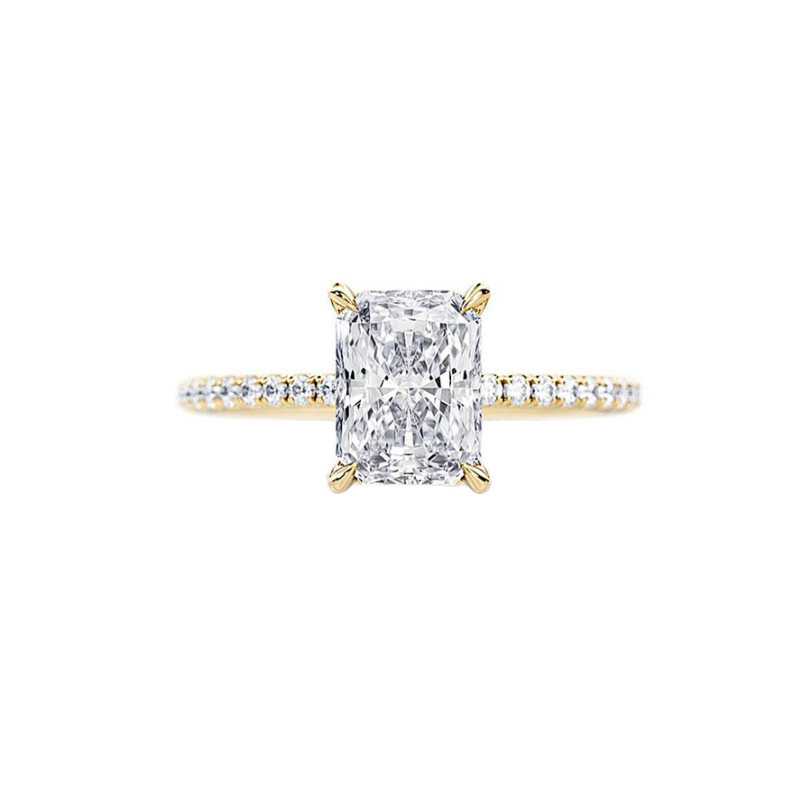 2 Carat Lab Created Radiant Cut Pave Diamond Engagement Ring in 18K Gold