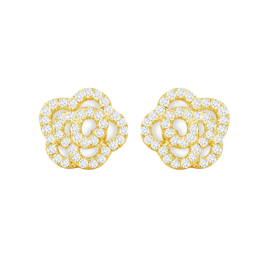 Rose Diamond Stud Earrings in 14K Gold