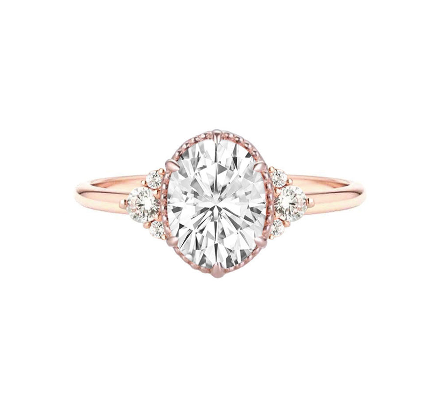 Milgrain Art deco oval diamond engagement ring in rose gold