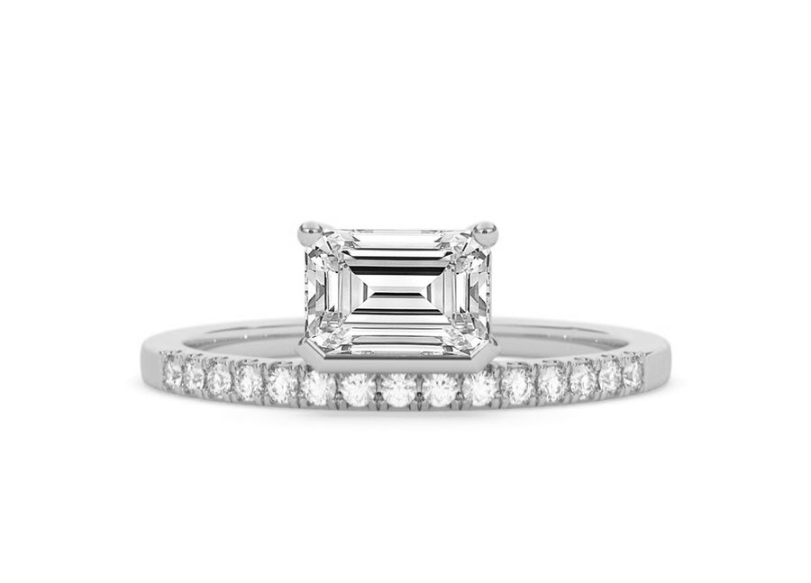Tania Emerald Cut Natural Diamond Engagement Ring in 14K Gold