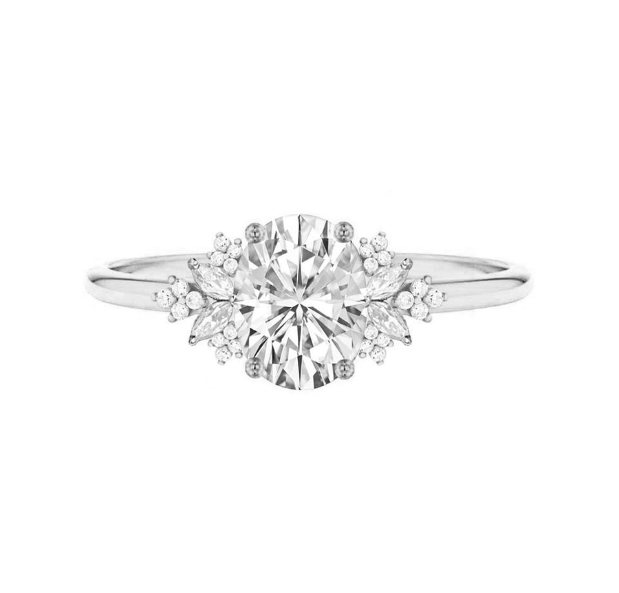 Thea 1.5 Carat Oval Natural Diamond Engagement Ring in 18K Gold