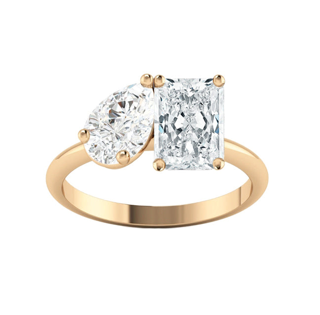 Toi Et Moi Natural Diamond Radiant Pear Engagement Ring in 18K Gold