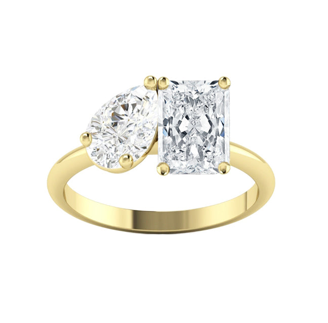 Toi Et Moi Natural Diamond Radiant Pear Engagement Ring in 18K Gold