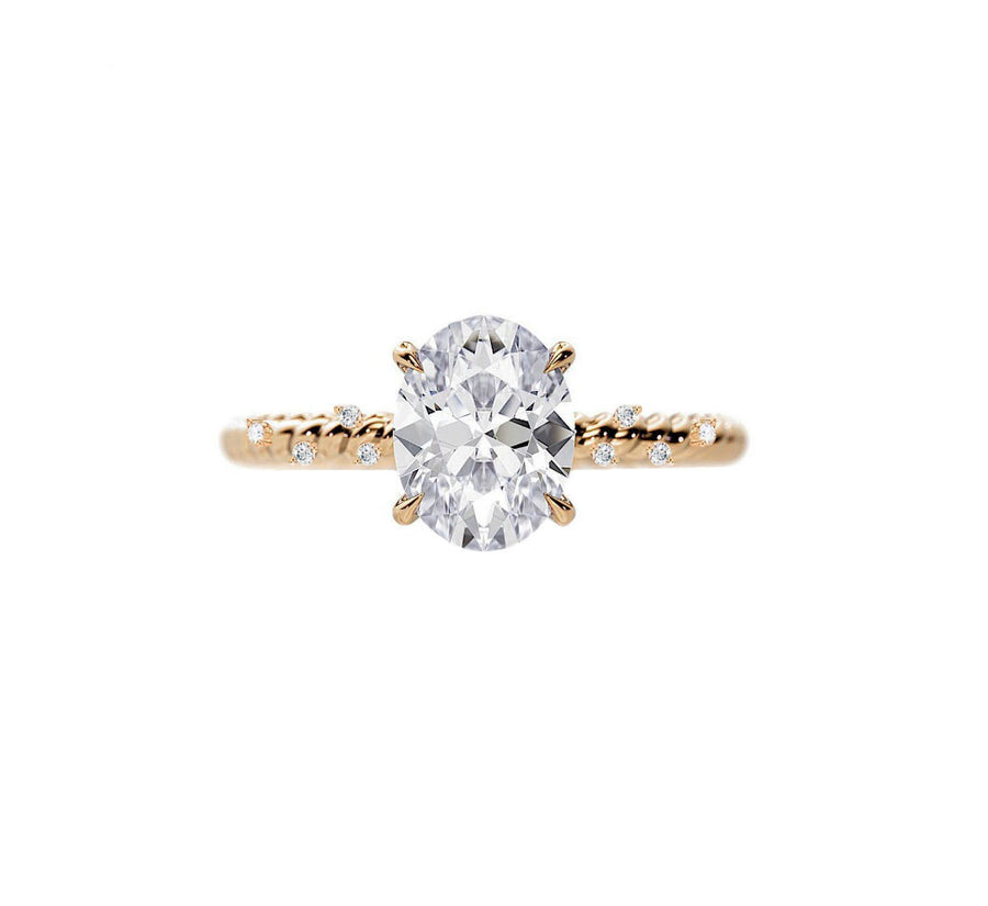 Amelia Twisted Shank Lab Grown Oval Diamond Engagement Ring in 18K Gold