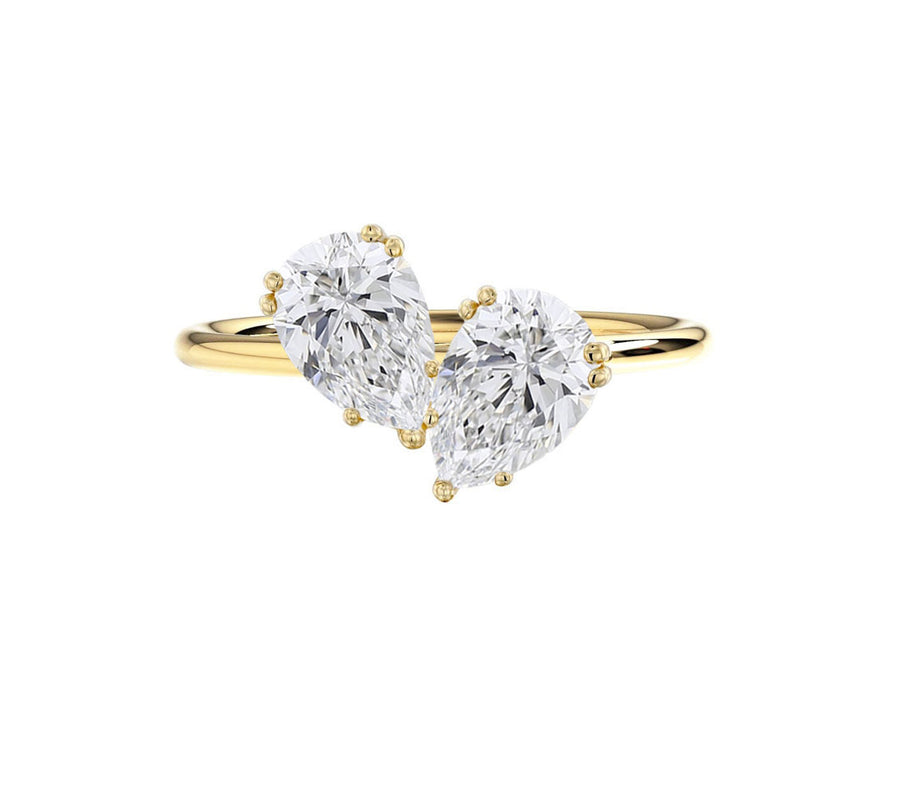 Toi Et Moi 4 Carat Lab Grown Pear Diamond Engagement Ring in 18K Gold