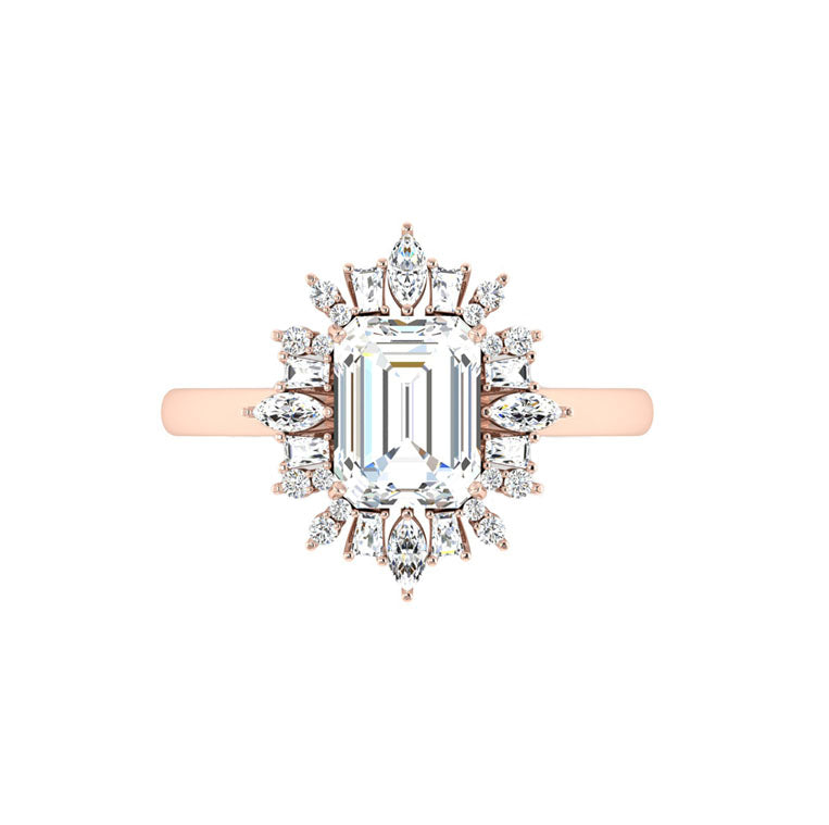 Vienna art deco emerald cut diamond engagement ring in rose gold