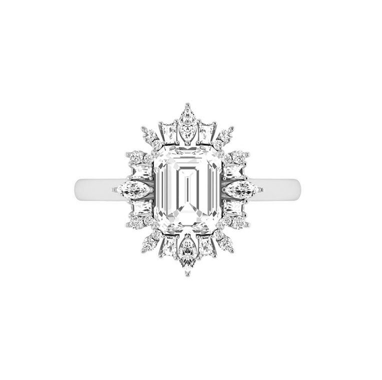 Vienna art deco emerald cut diamond engagement ring in white gold