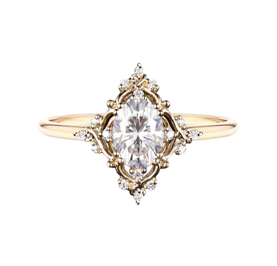 Vintage Inspired Oval Natural Diamond Engagement Ring in 18K Gold