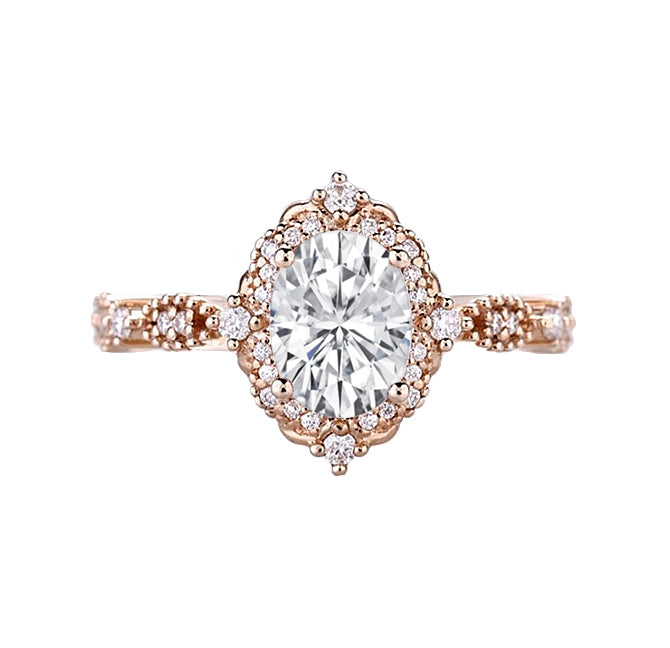 Milgrain Vintage Lab Grown Oval Diamond Engagement Ring in 18K Gold