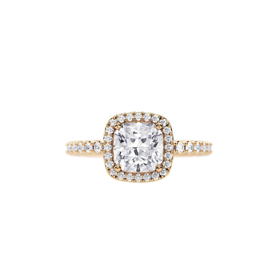 Cushion Diamond Halo Engagement Ring in 18K Gold - GEMNOMADS