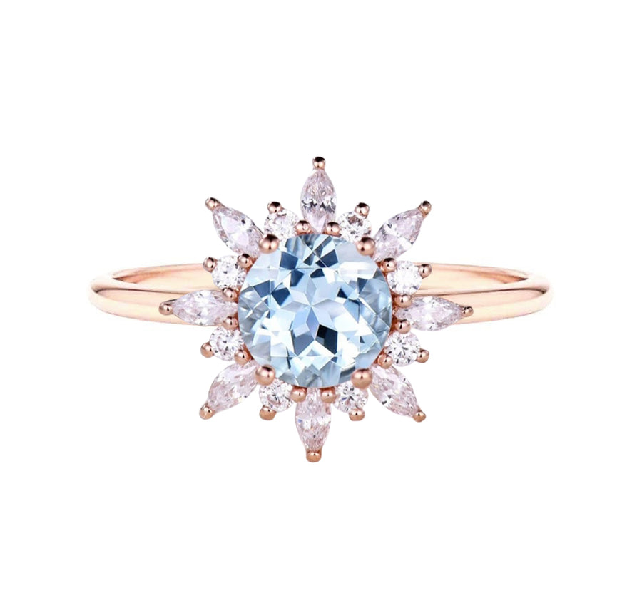 Aquamarine Diamond Engagement Ring in 18K Gold