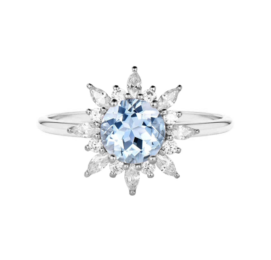 2 Carat Aquamarine Diamond Engagement Ring in 18K Gold