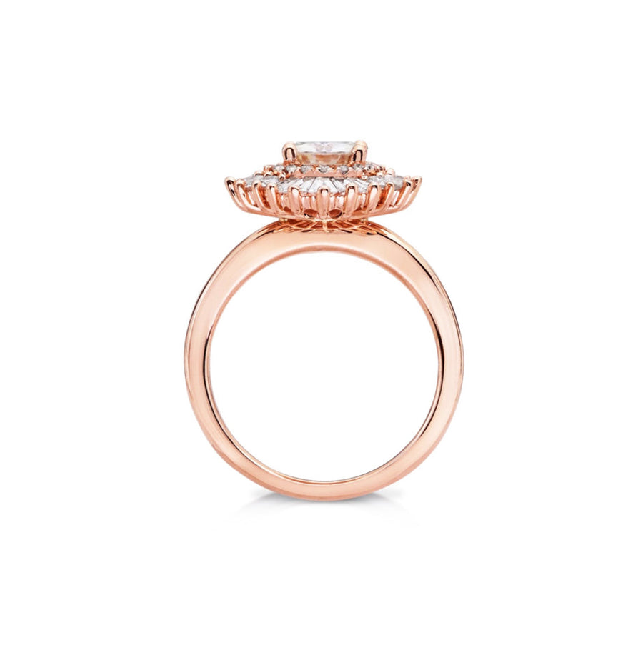 Sunburst Art Deco Natural Diamond Engagement Ring in 18K Gold