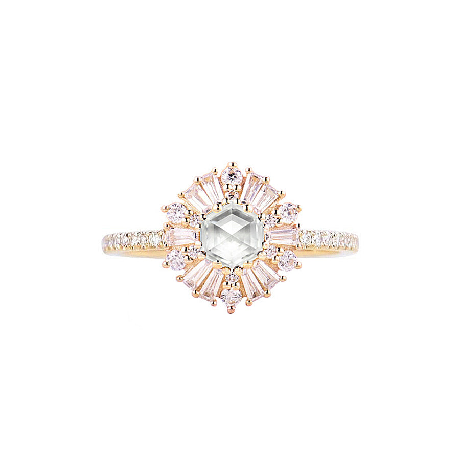 Art Deco Rose Cut Diamond Engagement Ring in 14K Gold